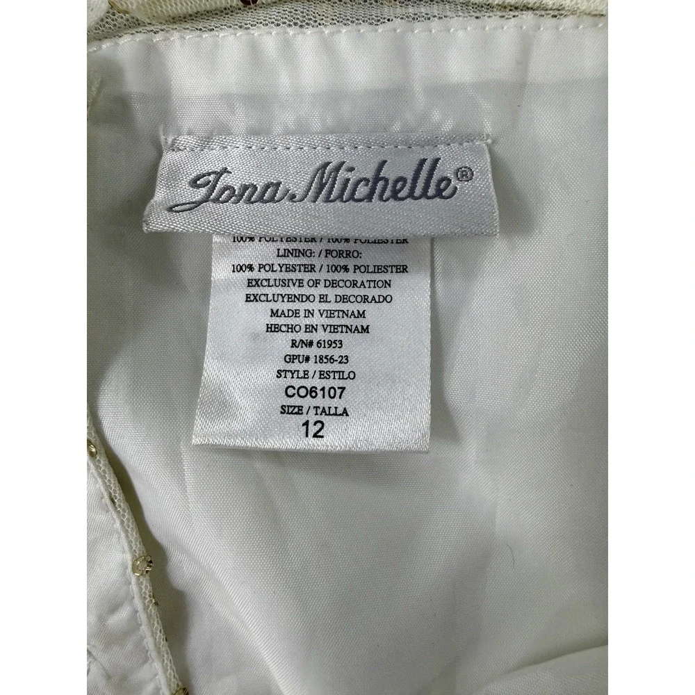 JONA MICHELLE‎ Dress Girls Size 12 Ivory/ White Gold Sequins Bow Holiday EUC